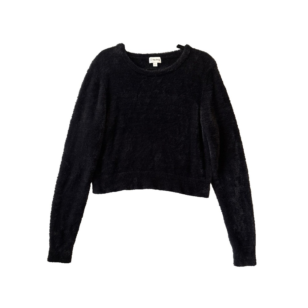 The Drop Black Fuzzy Crop Sweater L Soft Eyelash Knit Y2K Whimsigoth Streetwear